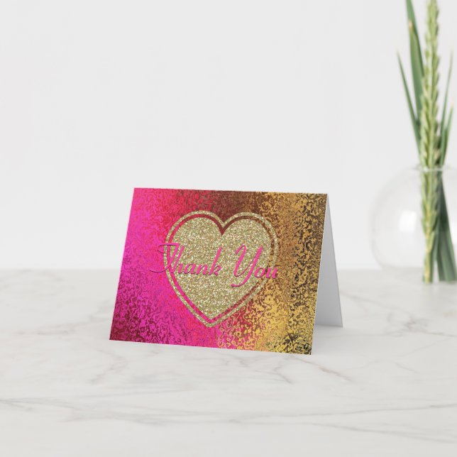 Glitz Pink & Gold Thank You Card (Front)