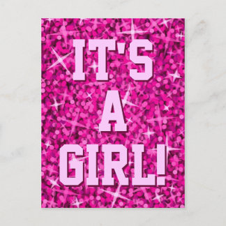 Glitz Pink 'It's a Girl!' 'Your Text' postcard