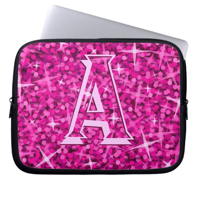 Glitz Pink 'monogram' laptop sleeve 10 inch (Front)