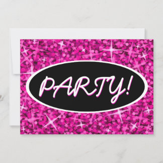 Glitz Pink 'Party!' black oval invitation