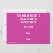 Glitz Pink 'Party!' invitation white text (Back)