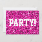 Glitz Pink 'Party!' invitation white text