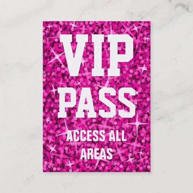 Glitz Pink 'VIP PASS' business card chubby (Front)