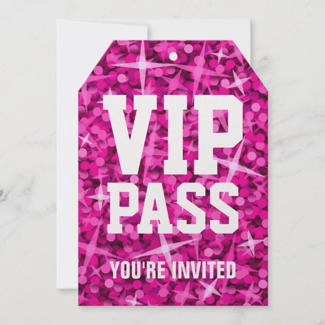 Glitz Pink 'VIP PASS' invitation tag (Front)