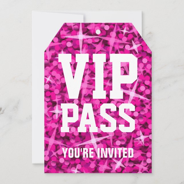 Glitz Pink 'VIP PASS' invitation tag (Front)