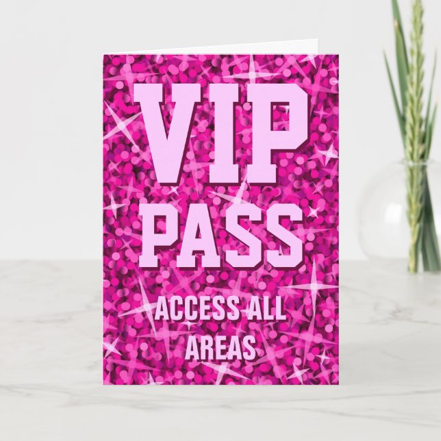 Glitz Pink 'VIP Pass' Valentine's Day card (Front)