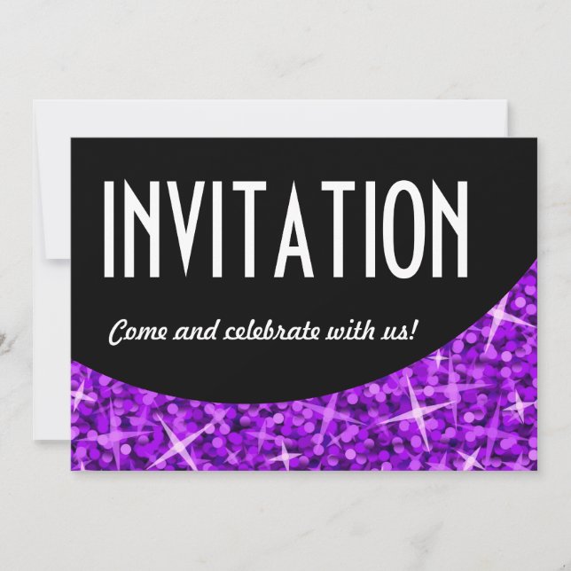 Glitz Purple black curve 'Invitation' invitation (Front)