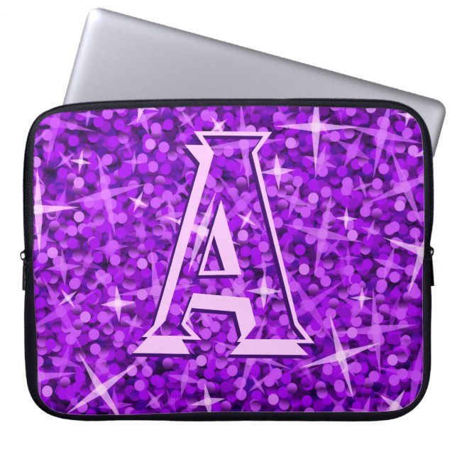 Glitz Purple 'monogram' laptop sleeve 15 inch (Front)