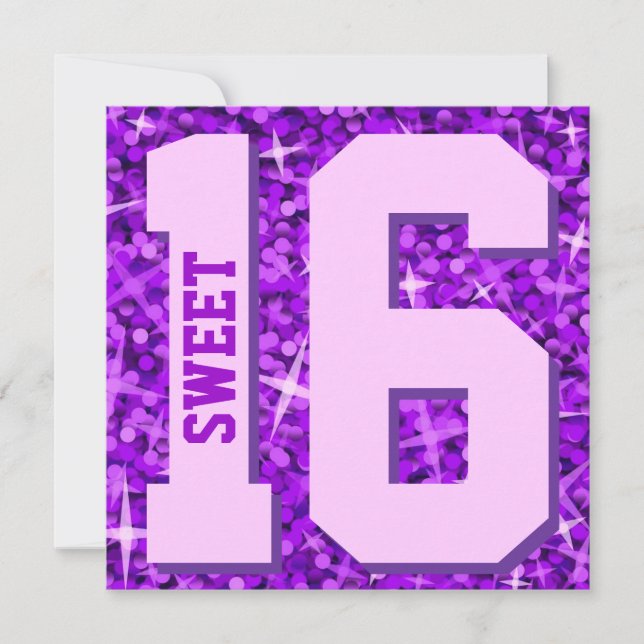 Glitz Purple 'Sweet 16' invitation square (Front)