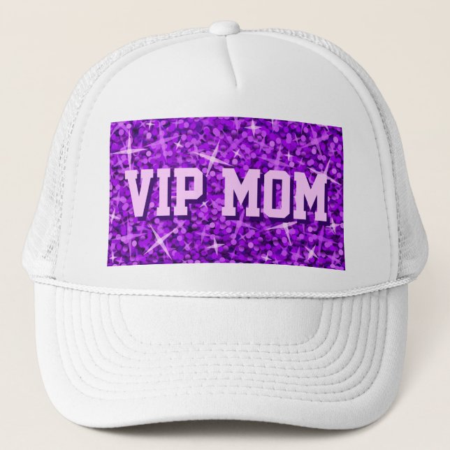 Glitz Purple 'VIP MOM' trucker hat (Front)