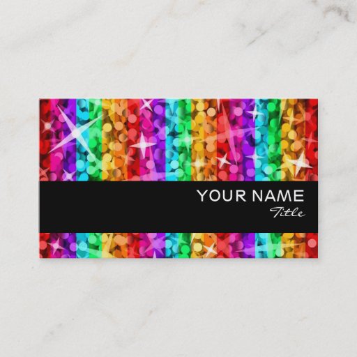 Customizable Glitz Rainbow Stripe  business card black stripe