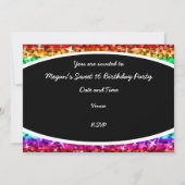Glitz Rainbow Stripe Party! black oval invitation (Back)