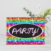 Glitz Rainbow Stripe Party! black oval invitation (Standing Front)