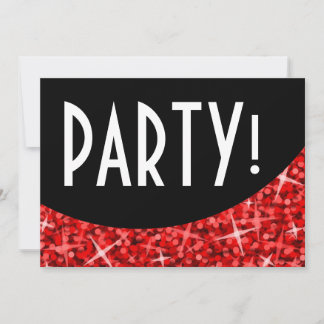 Glitz Red black curve 'Party!' invitation