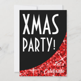 Glitz Red black curve "Xmas Party!" invitation