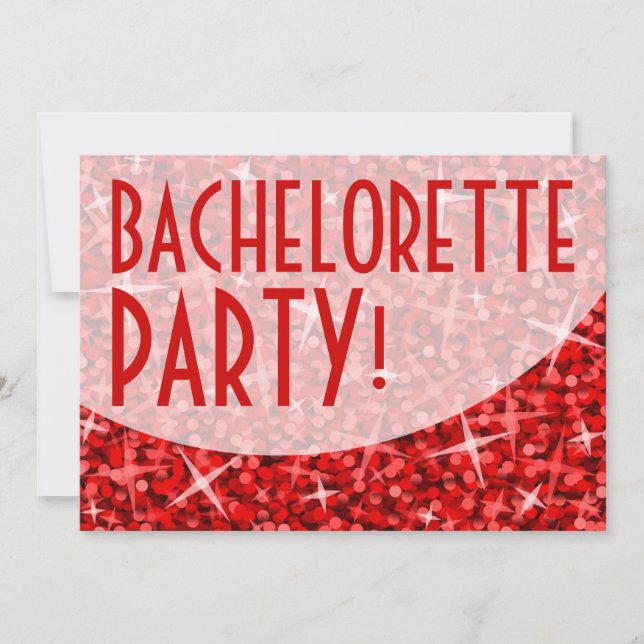Glitz Red curve 'Bachelorette Party!' invitation (Front)