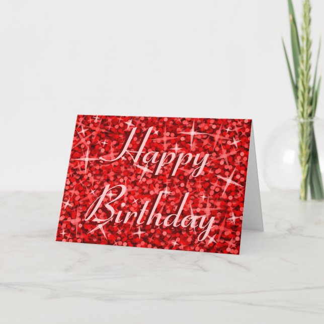 Glitz Red 'Happy Birthday' card ribbon text (Front)