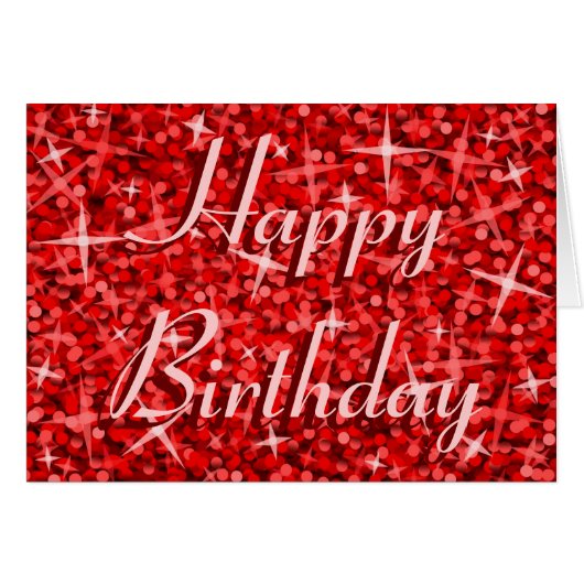 Glitz Red 'Happy Birthday' ribbon text card (Front Horizontal)