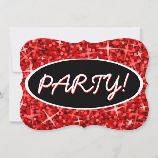 Glitz Red 'Party!' black oval invitation bracket