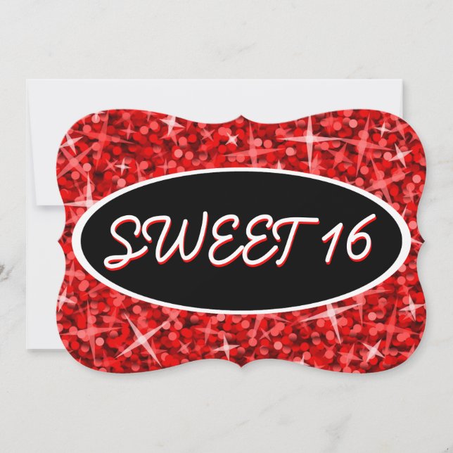Glitz Red 'Sweet 16' black oval invitation bracket (Front)