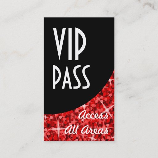 Customizable Glitz Red 'VIP Pass' Black Curve business card