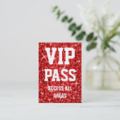 Glitz Red 'VIP PASS' business card chubby (Standing Front)