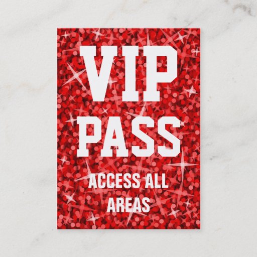 Customizable Glitz Red 'VIP PASS' business card chubby