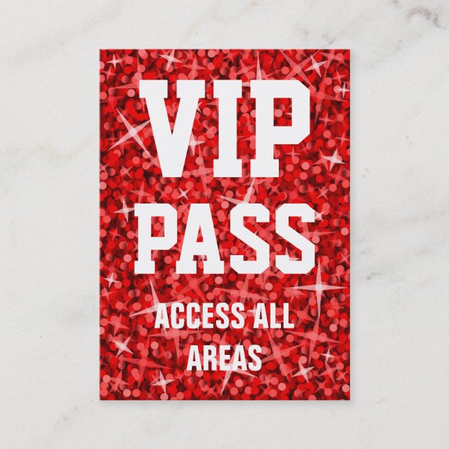 Glitz Red 'VIP PASS' business card chubby (Front)