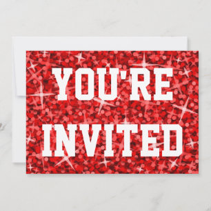 Glitz Red You're Invited invitation white text