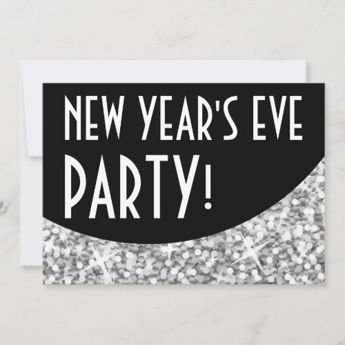 Glitz Silver black curve New Years Eve Party Invitation