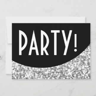 Glitz "Silver" black curve 'Party!' invitation