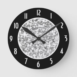 Glitz "Silver" Black 'Numbers' clock round