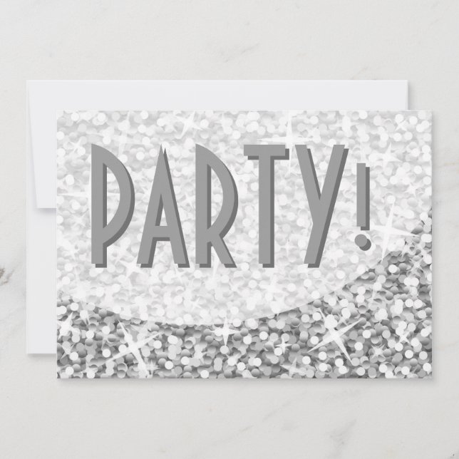 Glitz "Silver" curve 'Party!' invitation (Front)