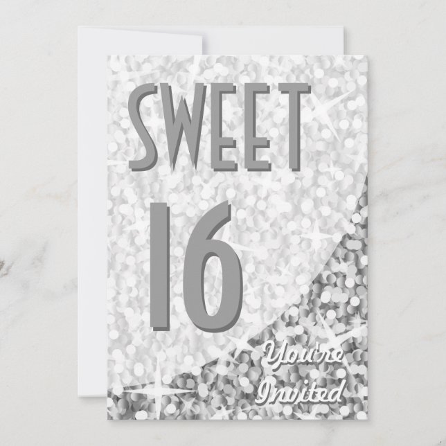 Glitz "Silver" curve "Sweet 16" invitation (Front)