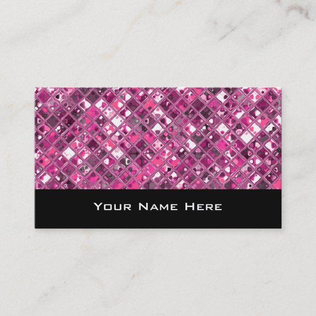 Glitz Tiles Hot Pink 1 business card black (Front)