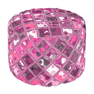 Glitz Tiles Hot Pink print pouf round