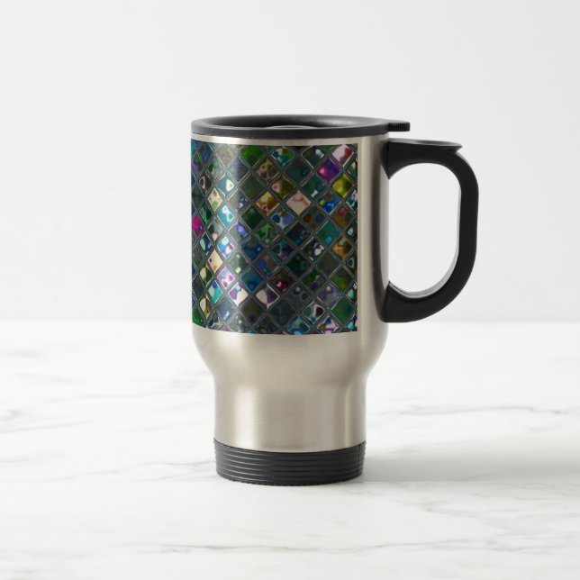 Glitz Tiles Multicoloured 2 print travel mug (Right)