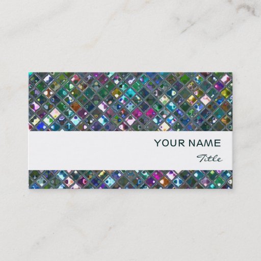 Customizable Glitz Tiles Multicoloured  2 print white stripe Business Card Template