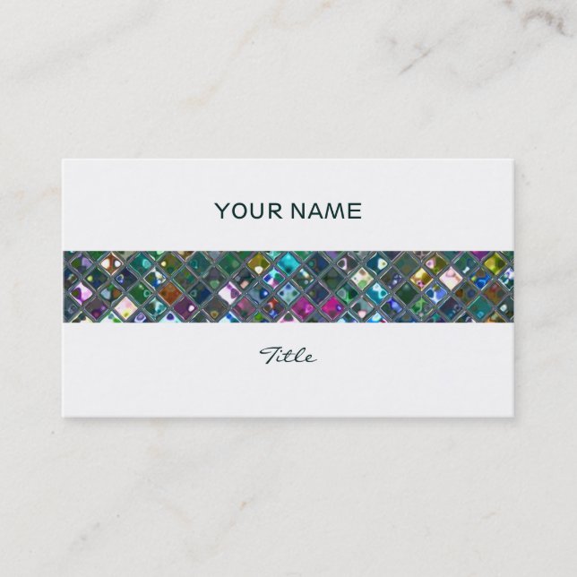 Glitz Tiles Multicoloured 2print stripe white back Business Card (Front)