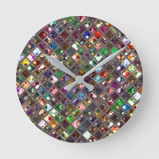 Glitz Tiles Multicoloured print clock round