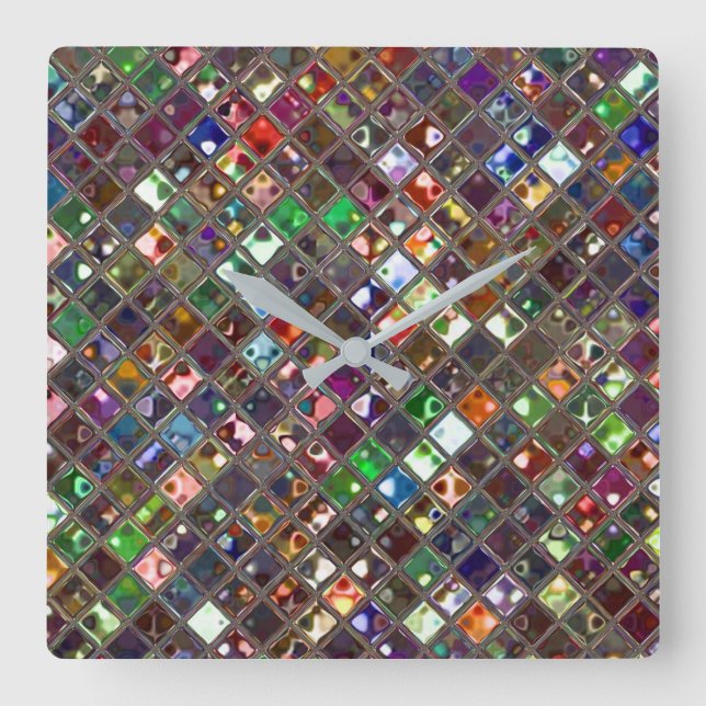 Glitz Tiles Multicoloured print clock square (Front)