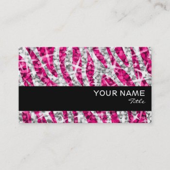 Glitz Zebra Pink  Business Card Black Stripe by jessperry at Zazzle