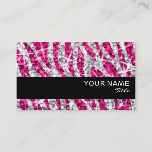 Customizable Glitz Zebra Pink  business card black stripe