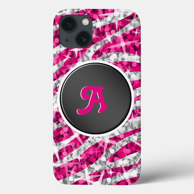 Glitz Zebra Pink monogram black Case-Mate iPhone Case (Back)