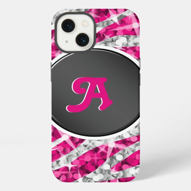Glitz Zebra Pink monogram black Iphone Case (Back)