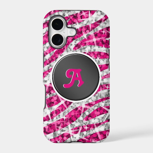 Glitz Zebra Pink monogram iPhone black Case (Back)