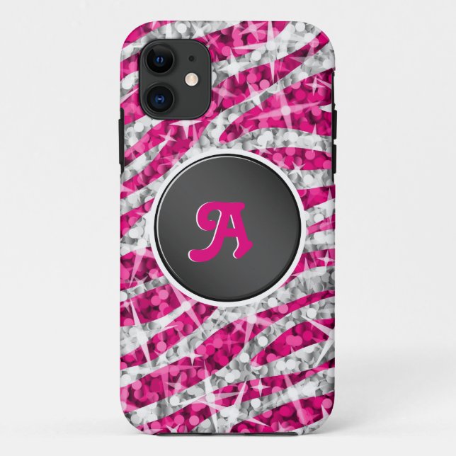 Glitz Zebra Pink monogram iPhone black Case-Mate iPhone Case (Back)