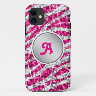 Glitz Zebra Pink monogram iPhone "silver" 11 Case