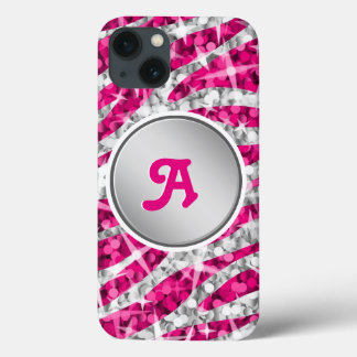Glitz Zebra Pink print monogram silver iPhone 13 Case