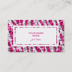 Glitz Zebra Pink rectangle business card white